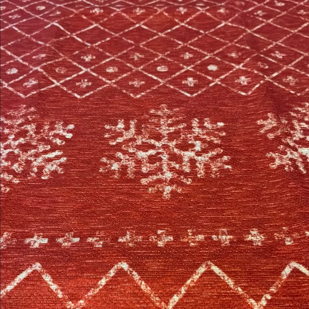 Christmas red and white Holiday area rug with Snowflake Patterns